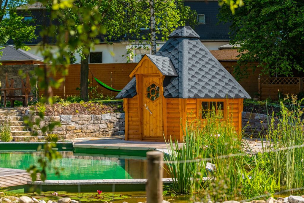 Sechseckige Holzsaune