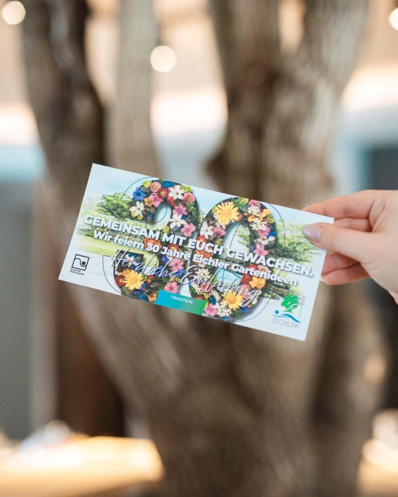 Einladungskarte zur 30 Jubiläumsfeier von Eichler Gartenideen