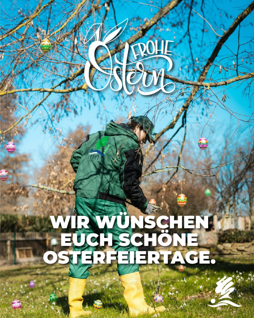 Frohe Ostern, Eichlermitarbeiter im Frühlingsgarten mit Osterdekoration