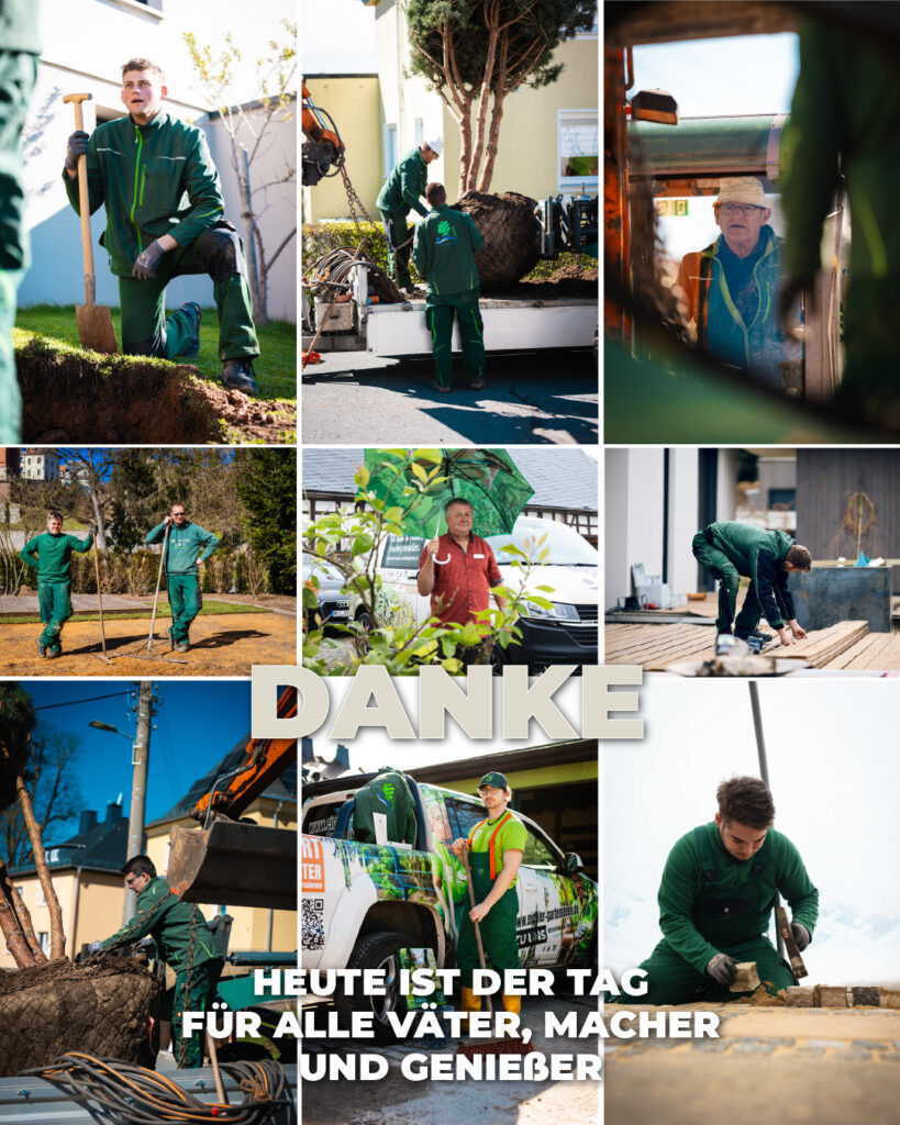 Eine Collage mit Eichler Gartenideen Mitarbeitern bei der Arbeit
